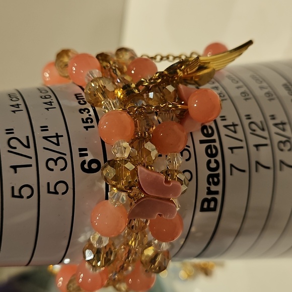 Set Of 3 Pink & Goldtone Crystal & Glass Beaded Stretch Bracelets - Picture 7 of 7